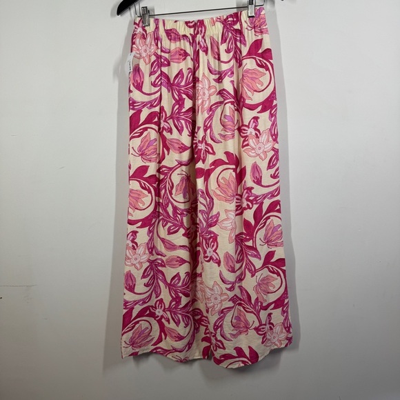 Pink Floral Cotton Linen Blend Resort Wear Boho  Pants Lightweight Size M/L - Picture 7 of 15